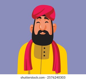 
Traditional Man of Indian Ethnicity Vector Portrait Illustration. Happy portrait of a guy from south Asia 
