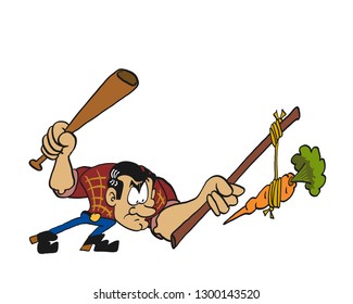 Traditional manager represented as a foreman with a stick and a carrot. 