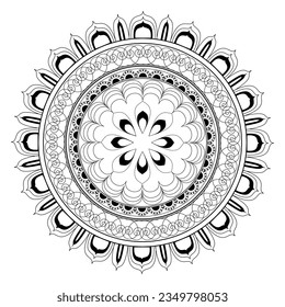 Traditional mandala art with oriental geometric symmetrical patterns in black and white, design for invitations, book covers, banners, posters, wall hangers, fabric