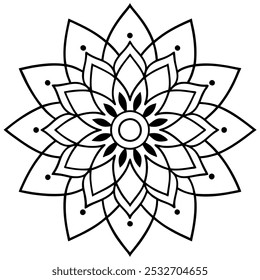 Traditional mandala art vector with detailed geometric symmetry. Ideal for spiritual, cultural, and decorative projects such as meditation, textile patterns, home decor, enhancing artistic creativity.