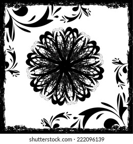 Traditional Mandala in Asian Style placed in Grunge Brushed Frame with Floral Elements and Swirls. Can be used like Snowflake .