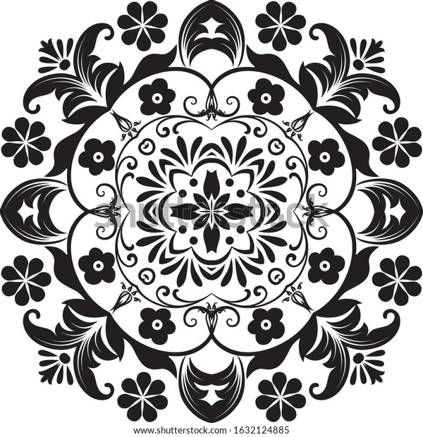 Traditional Mandala Black Colour Stock Vector (Royalty Free) 1632124885 ...