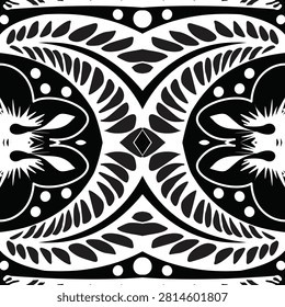 Traditional Maori pattern with tiki motif, black and white tribal vector illustration