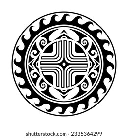 Traditional Maori round tattoo design. Editable vector illustration. Ethnic circle ornament. African mask. Black and white