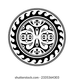 Traditional Maori round tattoo design. Editable vector illustration. Ethnic circle ornament. African mask. Black and white