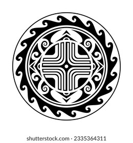 Traditional Maori round tattoo design. Editable vector illustration. Ethnic circle ornament. African mask. Black and white