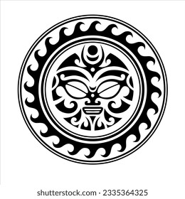 Traditional Maori round tattoo design. Editable vector illustration. Ethnic circle ornament. African mask. Black and white