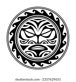 Traditional Maori round tattoo design. Editable vector illustration. Ethnic circle ornament. African mask. Black and white