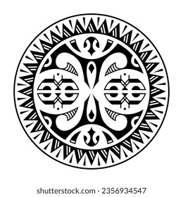 Traditional Maori round tattoo design. Editable vector illustration. Ethnic circle ornament. African mask. Black and white