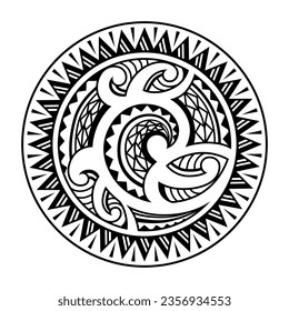 Traditional Maori round tattoo design. Editable vector illustration. Ethnic circle ornament. African mask. Black and white