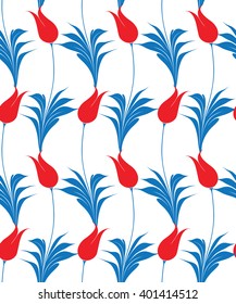 Traditional marbled Turkish tulips seamless pattern, repeating vector surface pattern with beautiful tulips for all web and print purposes.

