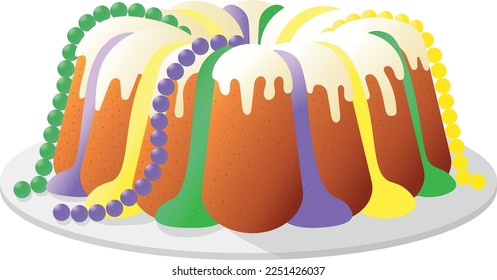 Traditional mardi gras cake for carnival. Colorful vector illustration  of a fat tuesday cake.