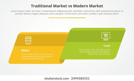 traditional market vs modern market comparison opposite infographic concept for slide presentation with skew round rectangle box side by side with flat style vector