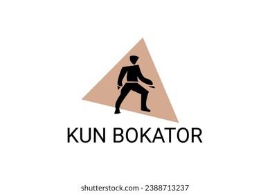 Traditional martial art from Cambodia "kun bokator".  sport vector line icon. sportman, fighting stance with bamboo shield. sport pictogram illustration.