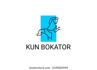 Arte marcial tradicional do Camboja "kun bokator". ícone da linha do vetor desportivo. sportman, posição de combate com escudo de bambu. ilustração do pictograma desportivo.