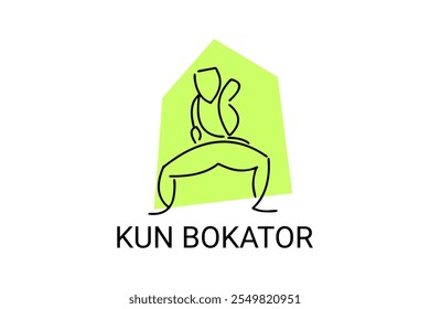 Arte marcial tradicional do Camboja "kun bokator". ícone da linha do vetor desportivo. sportman, posição de combate com escudo de bambu. ilustração do pictograma desportivo.