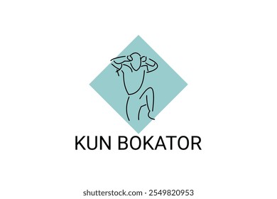 Arte marcial tradicional do Camboja "kun bokator". ícone da linha do vetor desportivo. sportman, posição de combate com escudo de bambu. ilustração do pictograma desportivo.