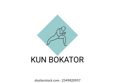 Arte marcial tradicional do Camboja "kun bokator". ícone da linha do vetor desportivo. sportman, posição de combate com escudo de bambu. ilustração do pictograma desportivo.