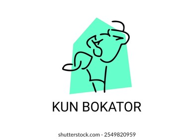 Arte marcial tradicional do Camboja "kun bokator". ícone da linha do vetor desportivo. sportman, posição de combate com escudo de bambu. ilustração do pictograma desportivo.