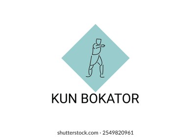 Arte marcial tradicional do Camboja "kun bokator". ícone da linha do vetor desportivo. sportman, posição de combate com escudo de bambu. ilustração do pictograma desportivo.