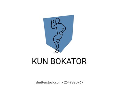 Arte marcial tradicional do Camboja "kun bokator". ícone da linha do vetor desportivo. sportman, posição de combate com escudo de bambu. ilustração do pictograma desportivo.