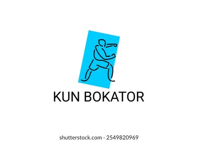 Arte marcial tradicional do Camboja "kun bokator". ícone da linha do vetor desportivo. sportman, posição de combate com escudo de bambu. ilustração do pictograma desportivo.