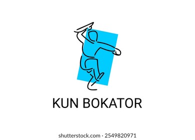 Arte marcial tradicional do Camboja "kun bokator". ícone da linha do vetor desportivo. sportman, posição de combate com escudo de bambu. ilustração do pictograma desportivo.