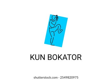 Arte marcial tradicional do Camboja "kun bokator". ícone da linha do vetor desportivo. sportman, posição de combate com escudo de bambu. ilustração do pictograma desportivo.