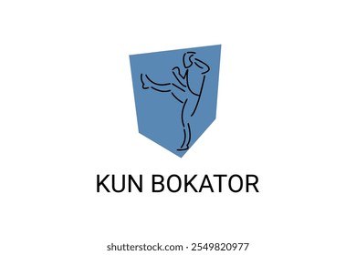 Arte marcial tradicional do Camboja "kun bokator". ícone da linha do vetor desportivo. sportman, posição de combate com escudo de bambu. ilustração do pictograma desportivo.