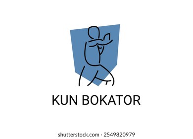 Arte marcial tradicional do Camboja "kun bokator". ícone da linha do vetor desportivo. sportman, posição de combate com escudo de bambu. ilustração do pictograma desportivo.