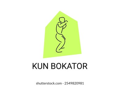 Arte marcial tradicional do Camboja "kun bokator". ícone da linha do vetor desportivo. sportman, posição de combate com escudo de bambu. ilustração do pictograma desportivo.