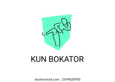 Arte marcial tradicional do Camboja "kun bokator". ícone da linha do vetor desportivo. sportman, posição de combate com escudo de bambu. ilustração do pictograma desportivo.