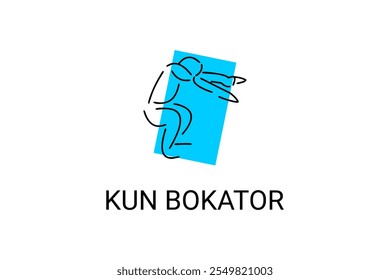 Arte marcial tradicional do Camboja "kun bokator". ícone da linha do vetor desportivo. sportman, posição de combate com escudo de bambu. ilustração do pictograma desportivo.