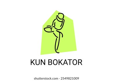 Arte marcial tradicional do Camboja "kun bokator". ícone da linha do vetor desportivo. sportman, posição de combate com escudo de bambu. ilustração do pictograma desportivo.