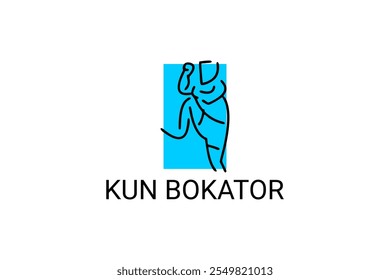 Arte marcial tradicional do Camboja "kun bokator". ícone da linha do vetor desportivo. sportman, posição de combate com escudo de bambu. ilustração do pictograma desportivo.