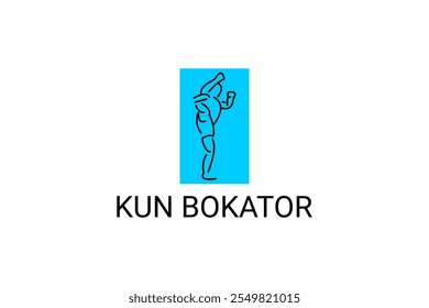 Arte marcial tradicional do Camboja "kun bokator". ícone da linha do vetor desportivo. sportman, posição de combate com escudo de bambu. ilustração do pictograma desportivo.