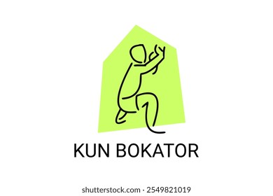 Arte marcial tradicional do Camboja "kun bokator". ícone da linha do vetor desportivo. sportman, posição de combate com escudo de bambu. ilustração do pictograma desportivo.