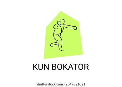 Arte marcial tradicional do Camboja "kun bokator". ícone da linha do vetor desportivo. sportman, posição de combate com escudo de bambu. ilustração do pictograma desportivo.