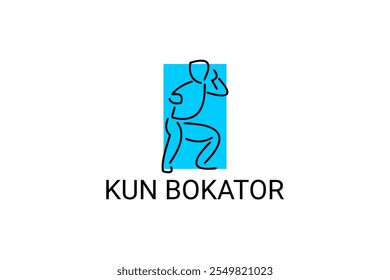 Arte marcial tradicional do Camboja "kun bokator". ícone da linha do vetor desportivo. sportman, posição de combate com escudo de bambu. ilustração do pictograma desportivo.