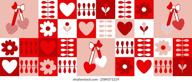 Traditional martisor talisman checkered vector horizontal banner. Print for cup, mug, postcard, sticker. Vector illustration.


