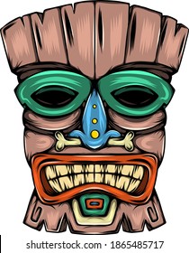 The traditional mask made from the wood with the colorful pain inspiration from tiki island