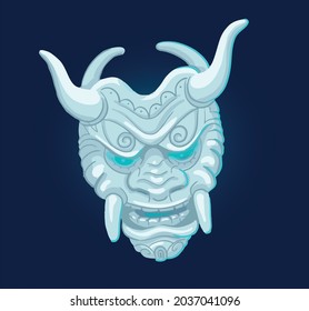Traditional mask for theater in asia in vector. Kabuki demon mask on the dark background