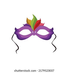 Traditional Masquerade Face Mask, Flat Vector Illustration Isolated On White Background. Colorful Eye Mask With Feathers. Halloween Celebration Concept.