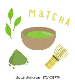 Traditional matcha tools. Japanese green tea beverage.