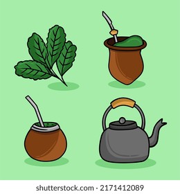 Traditional mate tea set. Vector ink hand drawn sketch style illustration Yerba mate traditional