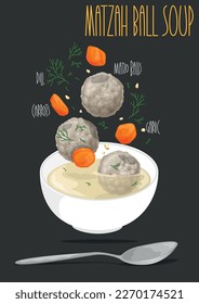 Traditional Matzah Ball Soup. Vector illustration