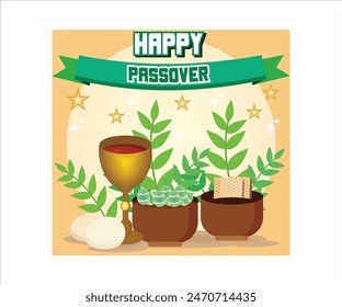 A of the traditional matzot, eggs Passover. Flat vector modern illustration 