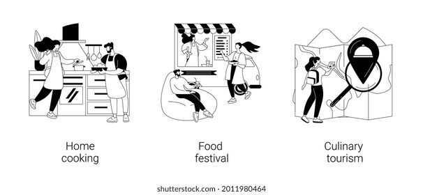 Traditional meal abstract concept vector illustration set. Home cooking, food festival, culinary tourism, food recipes, eating habit, world cuisine, gastronomy event, restaurant abstract metaphor.