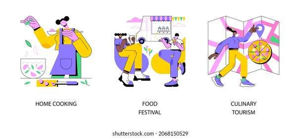 Traditional meal abstract concept vector illustration set. Home cooking, food festival, culinary tourism, food recipes, eating habit, world cuisine, gastronomy event, restaurant abstract metaphor.