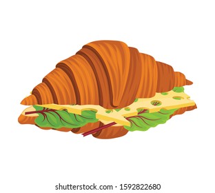 Traditional Meal of Crispy Croissant with Stuffing Vector Illustration